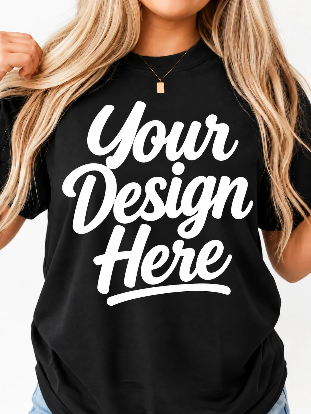 Your Design Here black shirt starting mockup